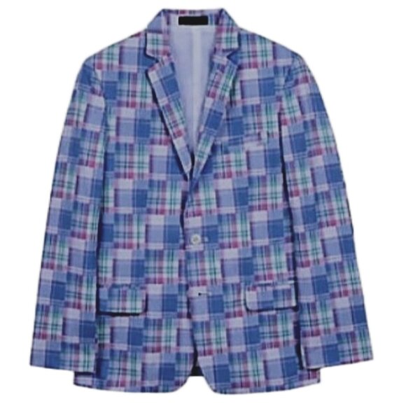 IZOD Kids Boys' Blue/Pink Rosebud Madras Plaid Suit Blazer Jacket Size 20 REG